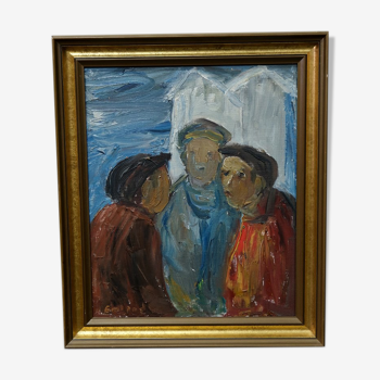 Pêcheurs, années 1960, huile sur toile, encadré, Einar Emland (1916-1994)