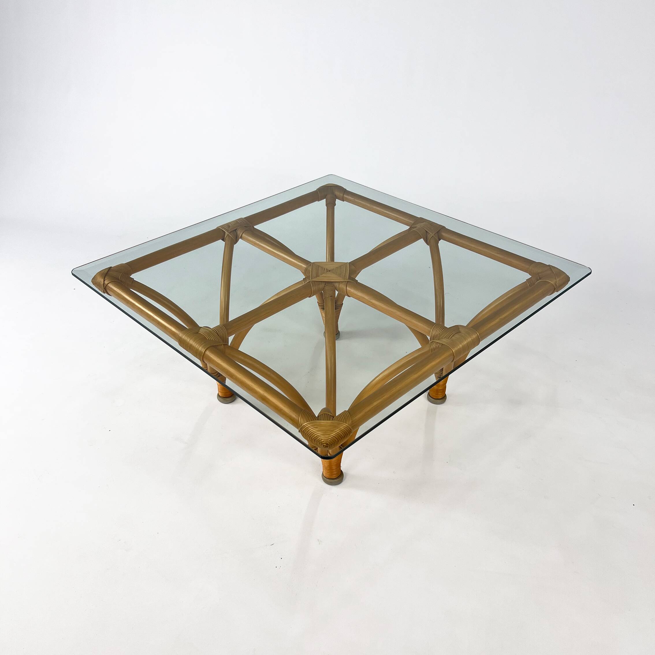 Vintage Bamboo and Glass Coffee Table, 1970s
