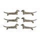 6 dog dachshund knife holders in vintage silver color metal