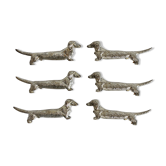 6 dog dachshund knife holders in vintage silver color metal