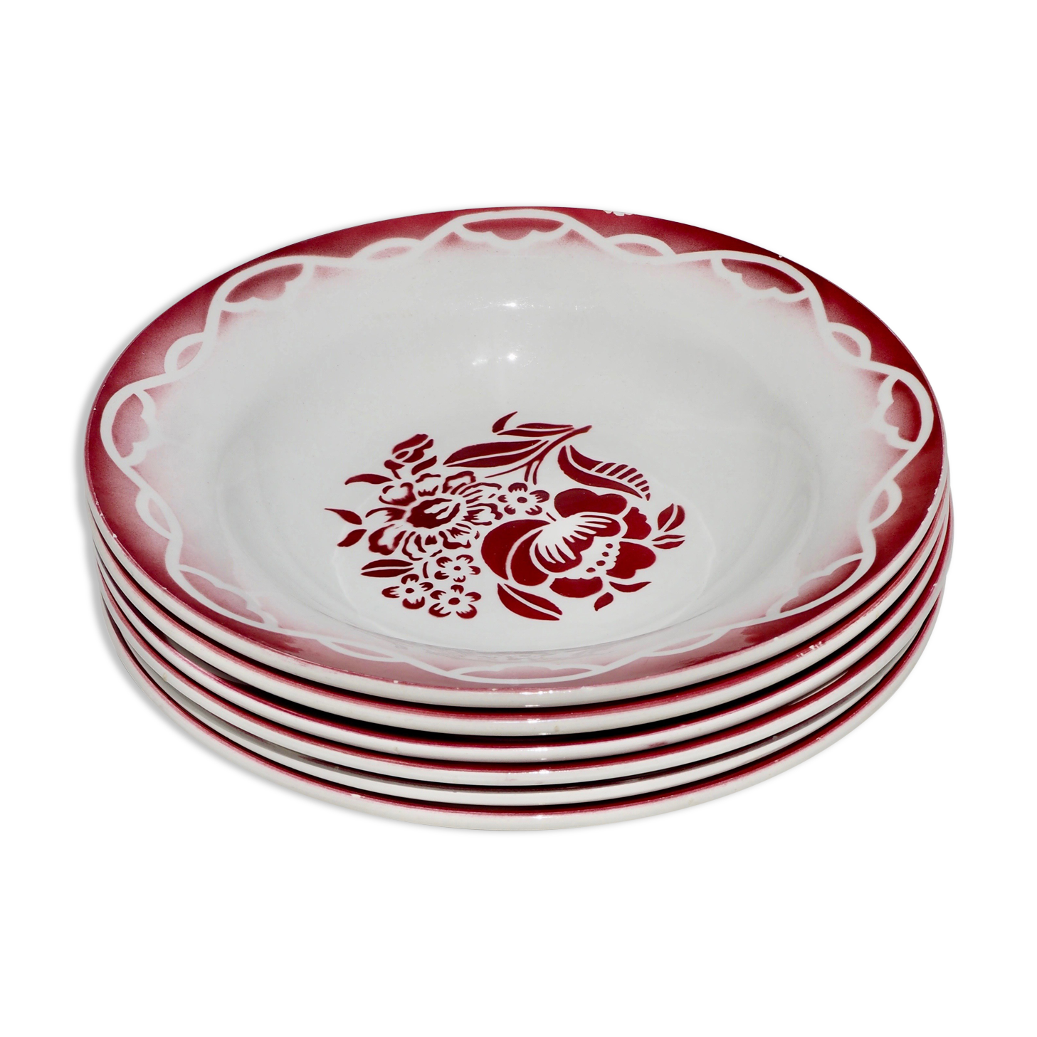 Set of 6 hollow plates Terre de Fer, model "Odette", Digoin Sarreguemines