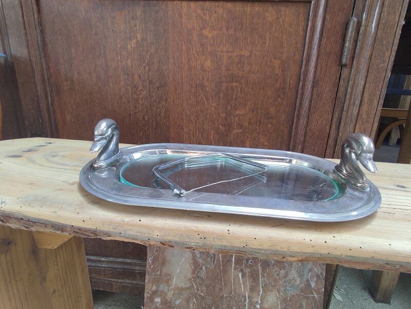 Plate knife foie gras Flower Pink metal silver duck dp 0622030 old