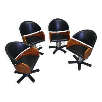 4 chaises de barbier italiennes des années 80, réglables en hauteur