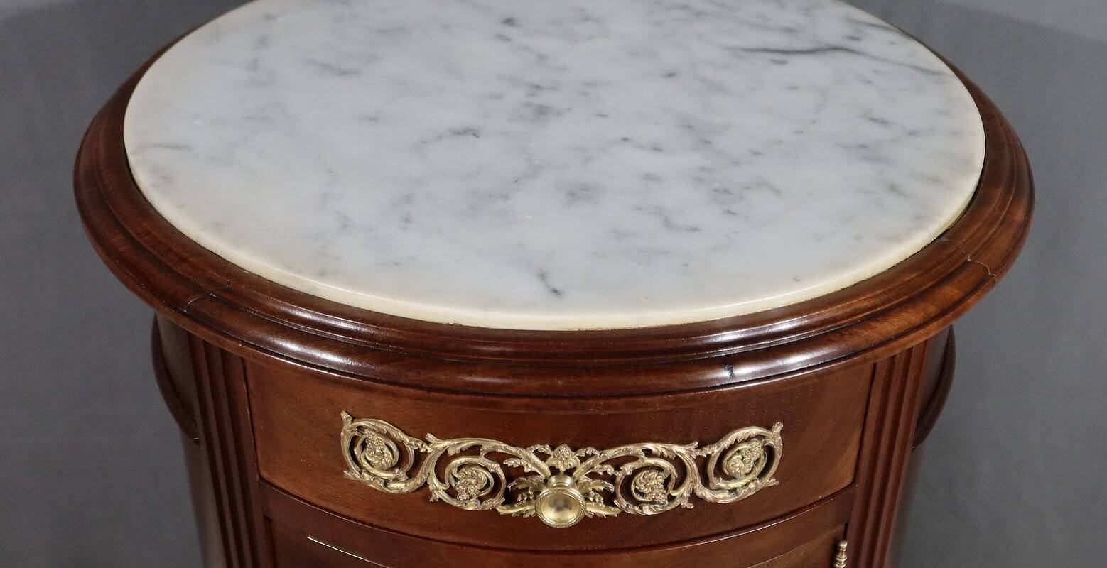 Small Tambour Table in Mahogany, Louis XVI style – Late 19th century