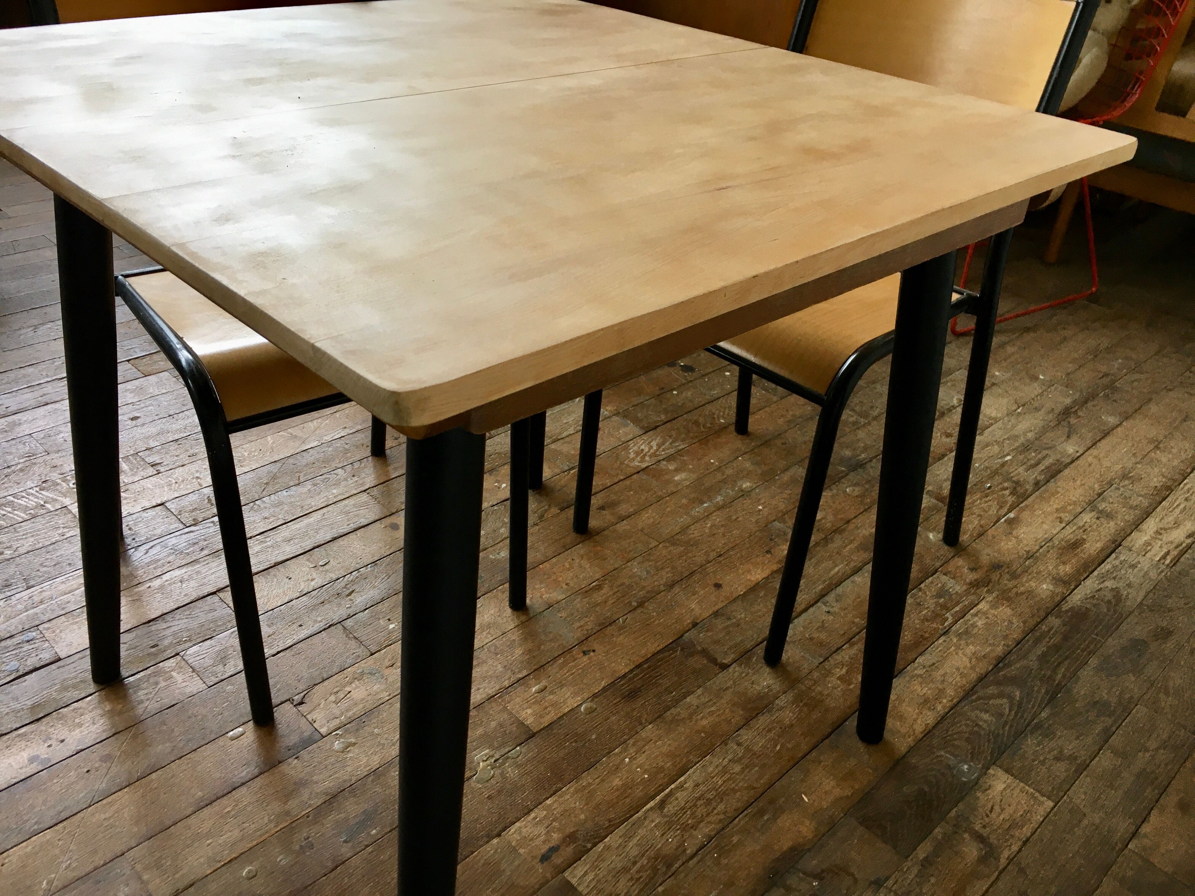 Vintage square table feet black compass tray solid beech