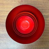 Modern mid-century red enamel bowl sets by Kaj Franck for Finel, Finland, 1960s, set of 4.