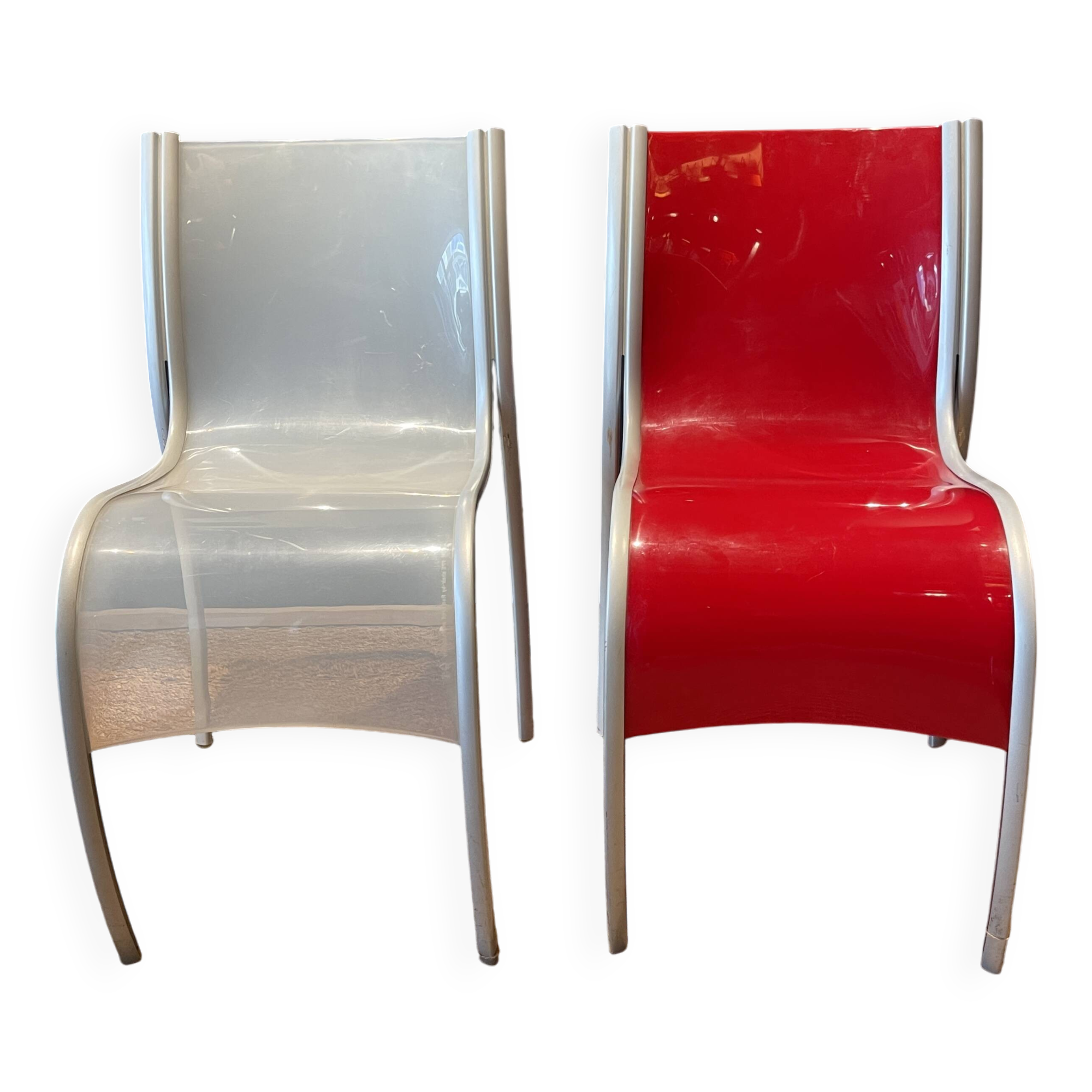 Pair of FPE chairs by Ron Arad for Kartell translucent and red Italy