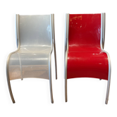 Pair of FPE chairs by Ron Arad for Kartell translucent and red Italy