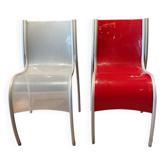 Pair of FPE chairs by Ron Arad for Kartell translucent and red Italy