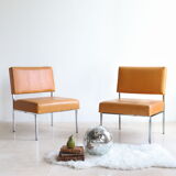 Modernist armchair in chromed metal and imitation leather, 50s/60s