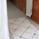 Recycled cotton handcrafted rug - Reversible - Blue and ecru