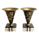 Superb pair of Art Deco enamelled brass cassolettes – black and white marble base – 1930s
