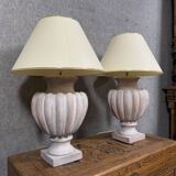 Pair of large vintage signed lamps in bleached terracotta circa 1970