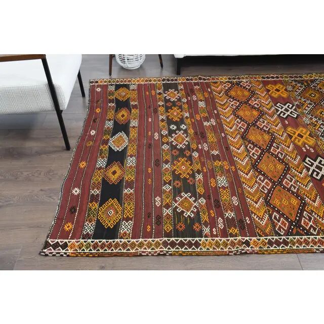 Vintage Turkish Oushak handmade wool cotton red area rug 178x335