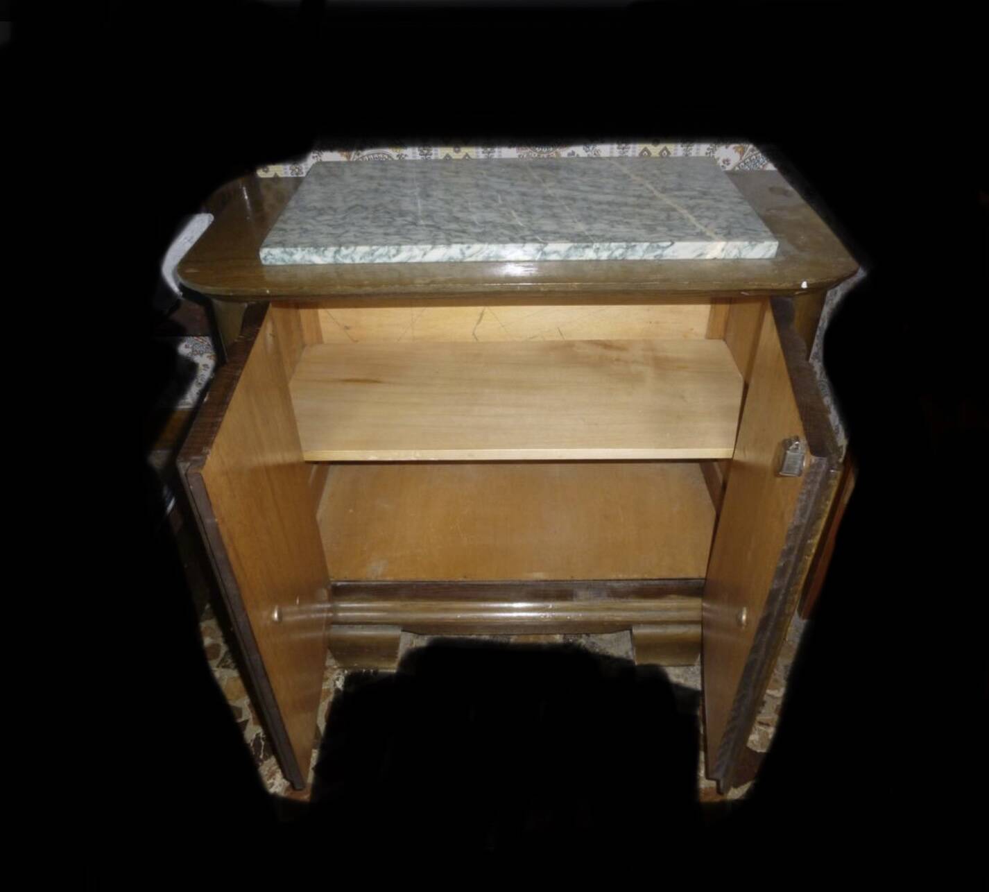 Oak and marble bedside table
