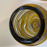 Vase en verre soufflé de Brehat bleu et jaune