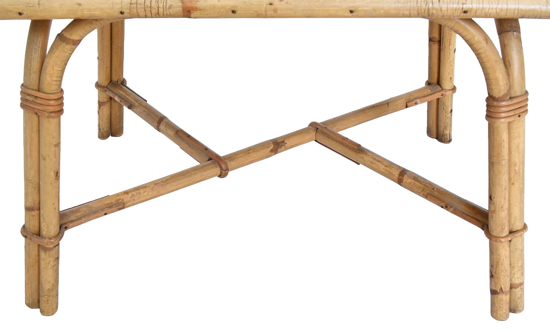 Audoux Minnet style coffee table in rattan and ceramic by Georges Chassin