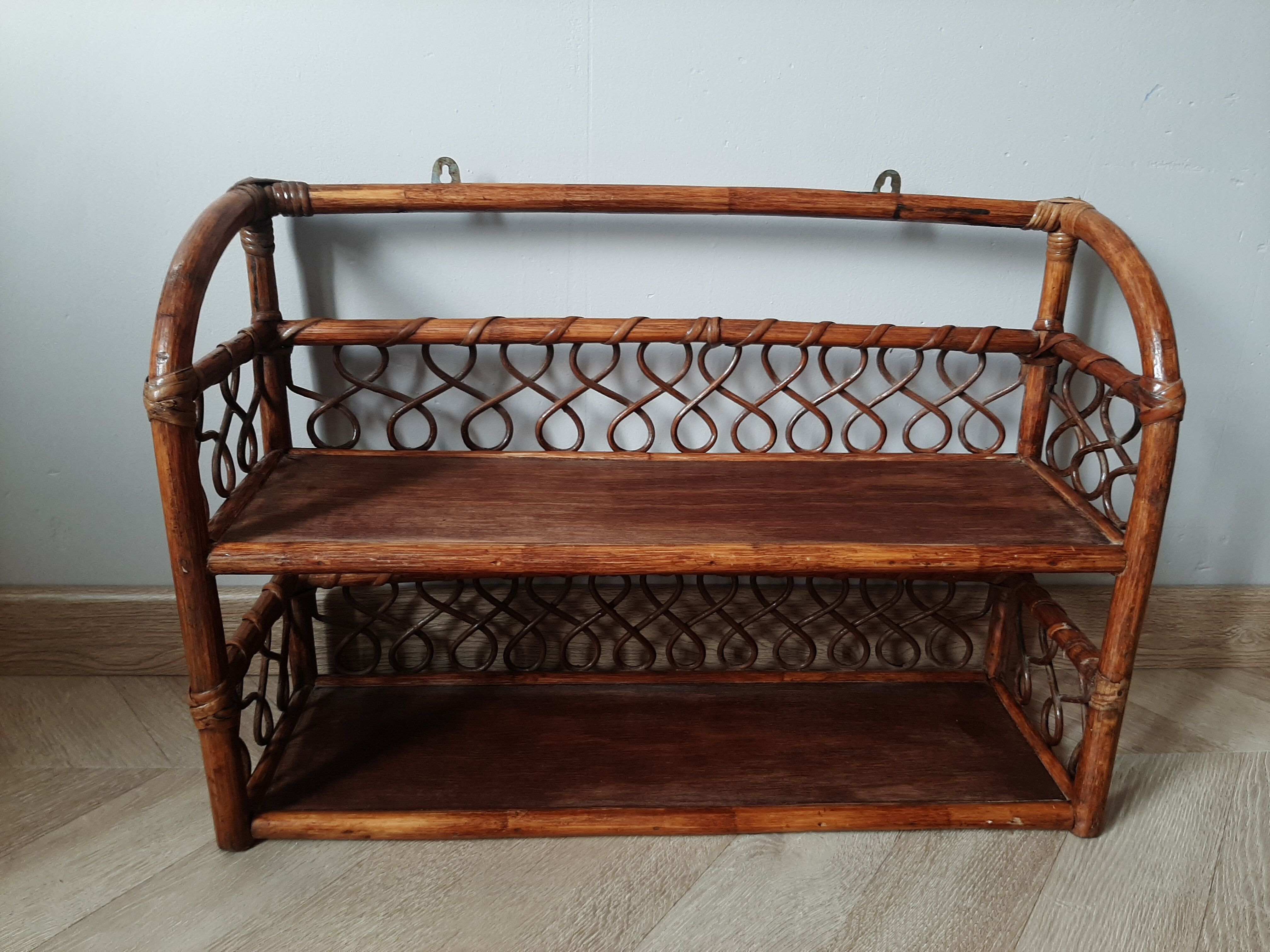 Rattan wall shelf 2 levels