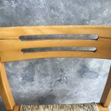 Set of 4 straw chairs in light wood - design 1970