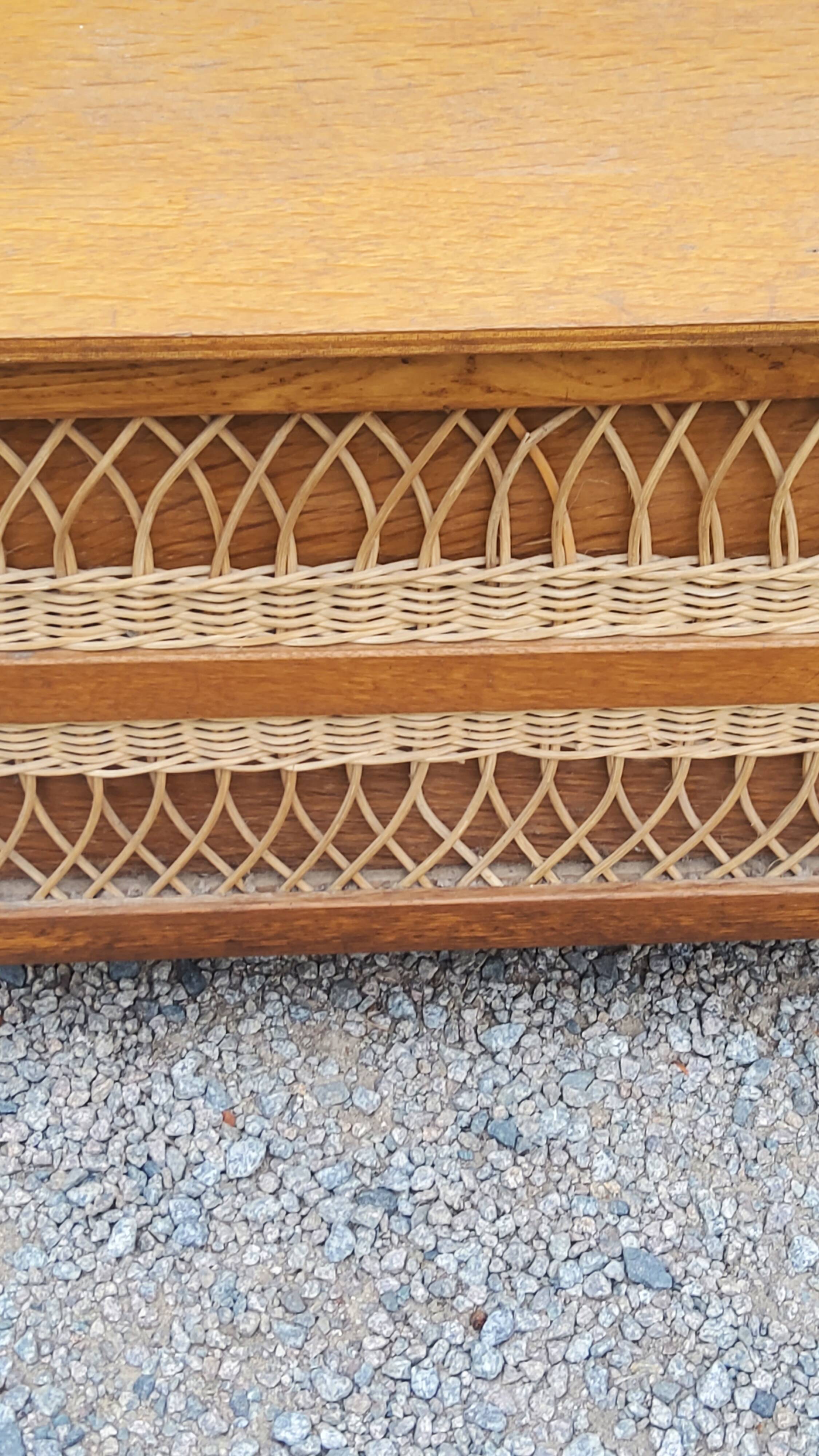 Vintage chest bench from the 50s in oak and rattan
