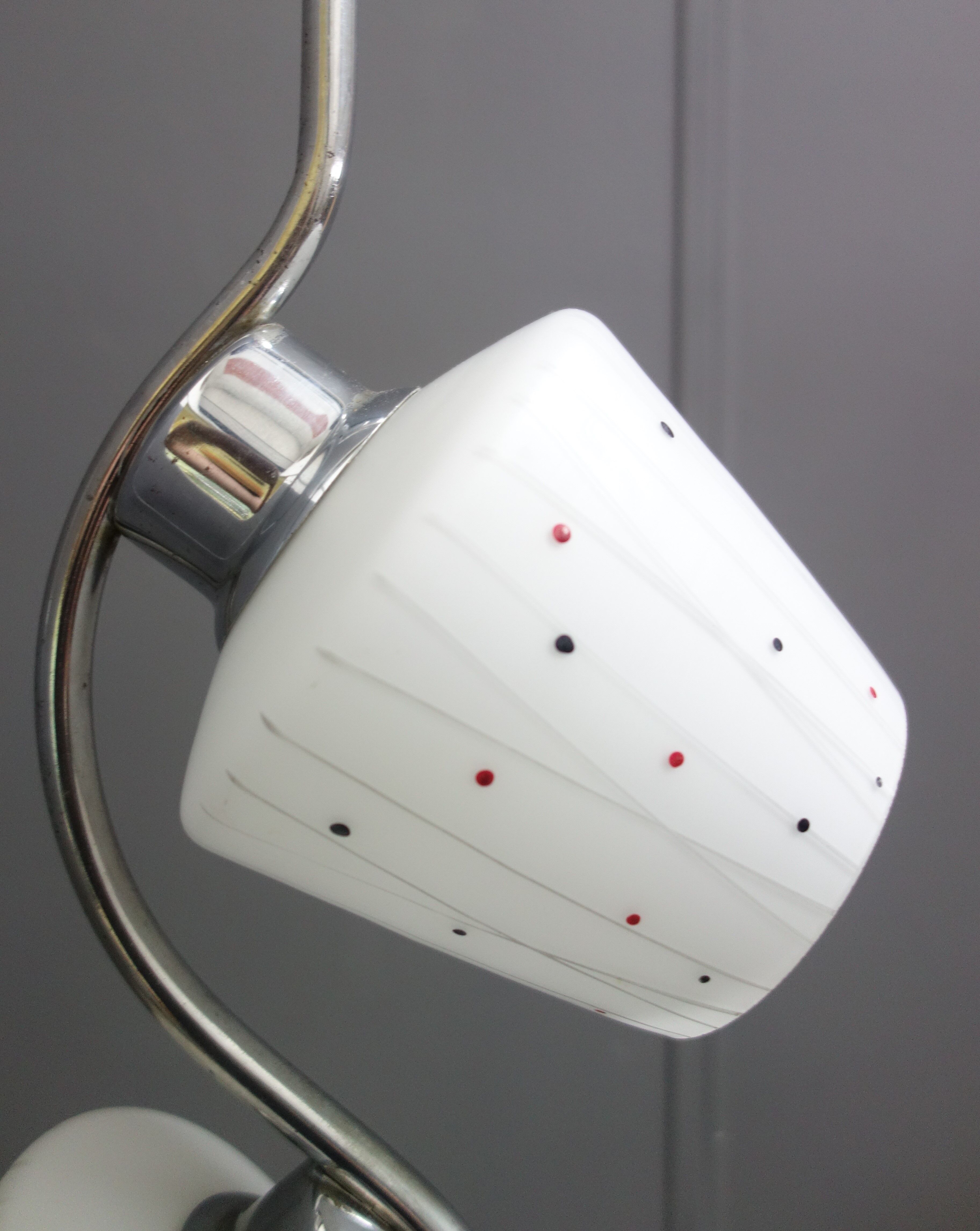 Chrome pendant lamp with 3 white shades 1960s