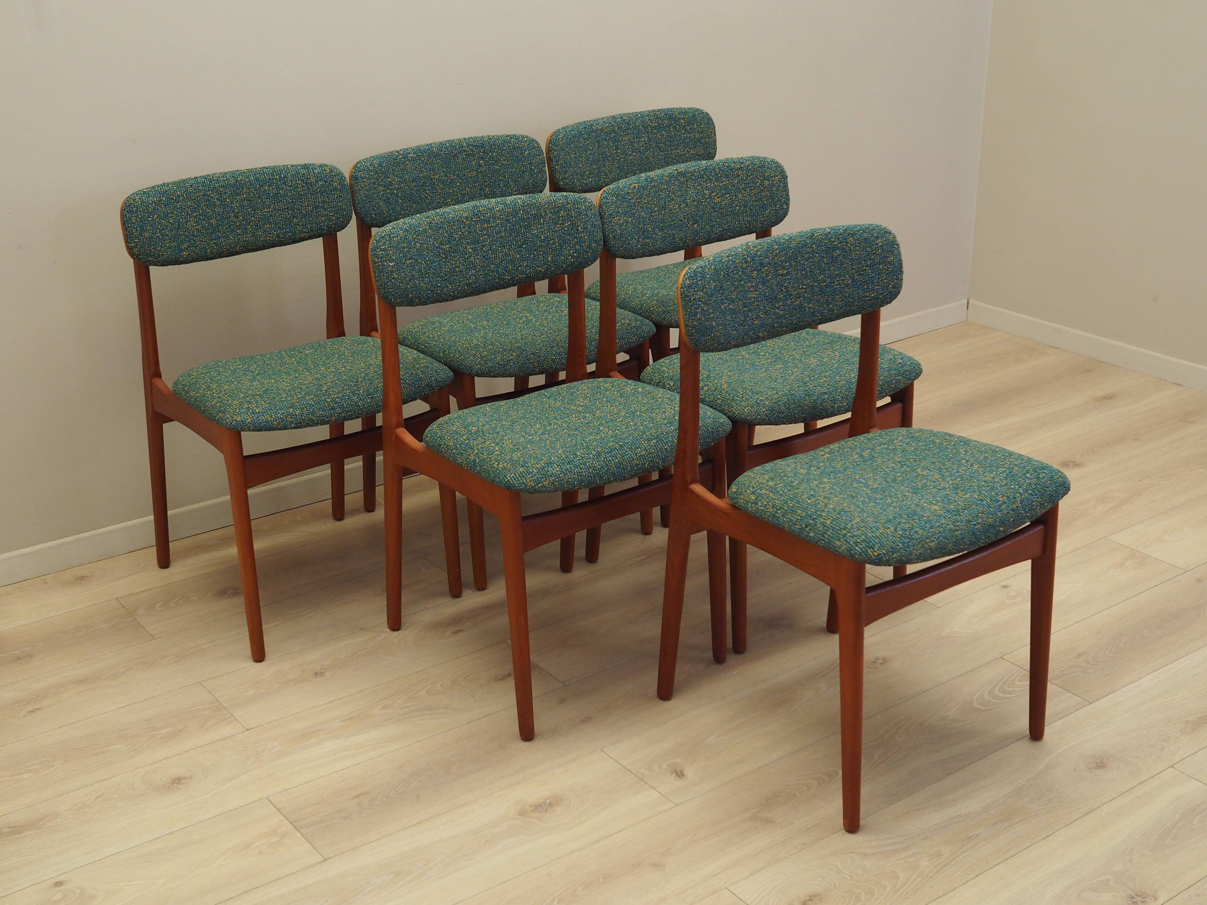Set of six teak chairs, Danish design, 1960s, manufacture: N. & K. Bundgaar