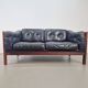 Mid-Century Modern Scandinavian Monte Carlo Sofa in Black Leather and Wood by Ingvar Stockum, 1965