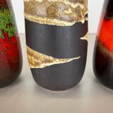 Set of Four Vintage Pottery Fat Lava Vases Made by Scheurich, Germany, 1970s