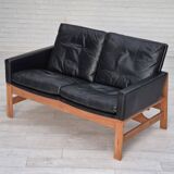1960s, Danish 2-seater sofa in original condition, furniture leather, solid oak wood.