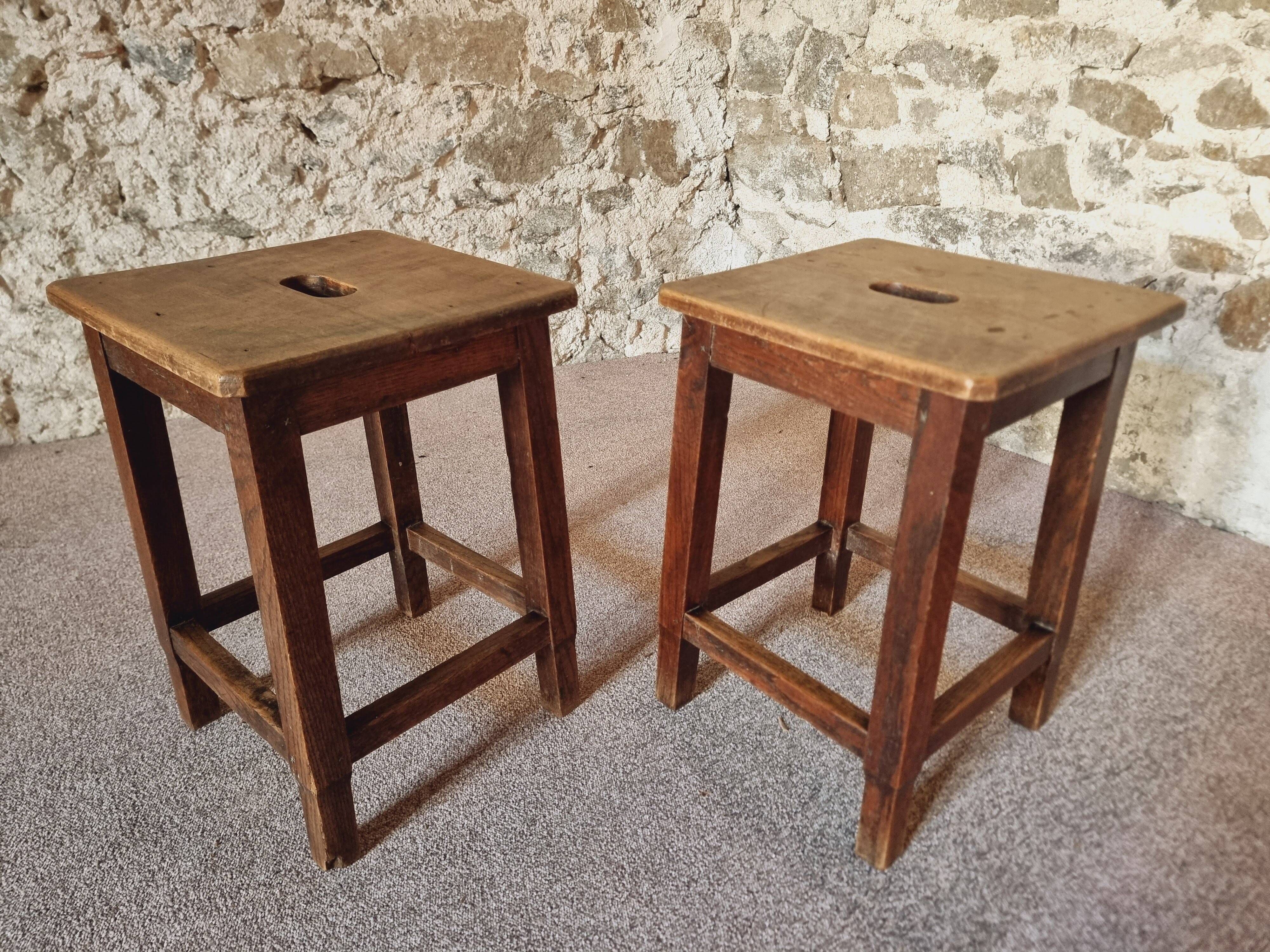 Pair of oak workshop stools – France, 1950s