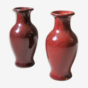 Pair of enamelled stoneware vases circa 1950