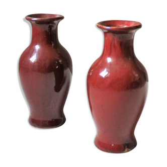 Pair of enamelled stoneware vases circa 1950