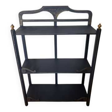 Small vintage shelf reimagined in midnight blue & gold, curiosity cabinet.