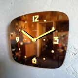 Vintage formica silent rectangular wall clock "Electric golden black"