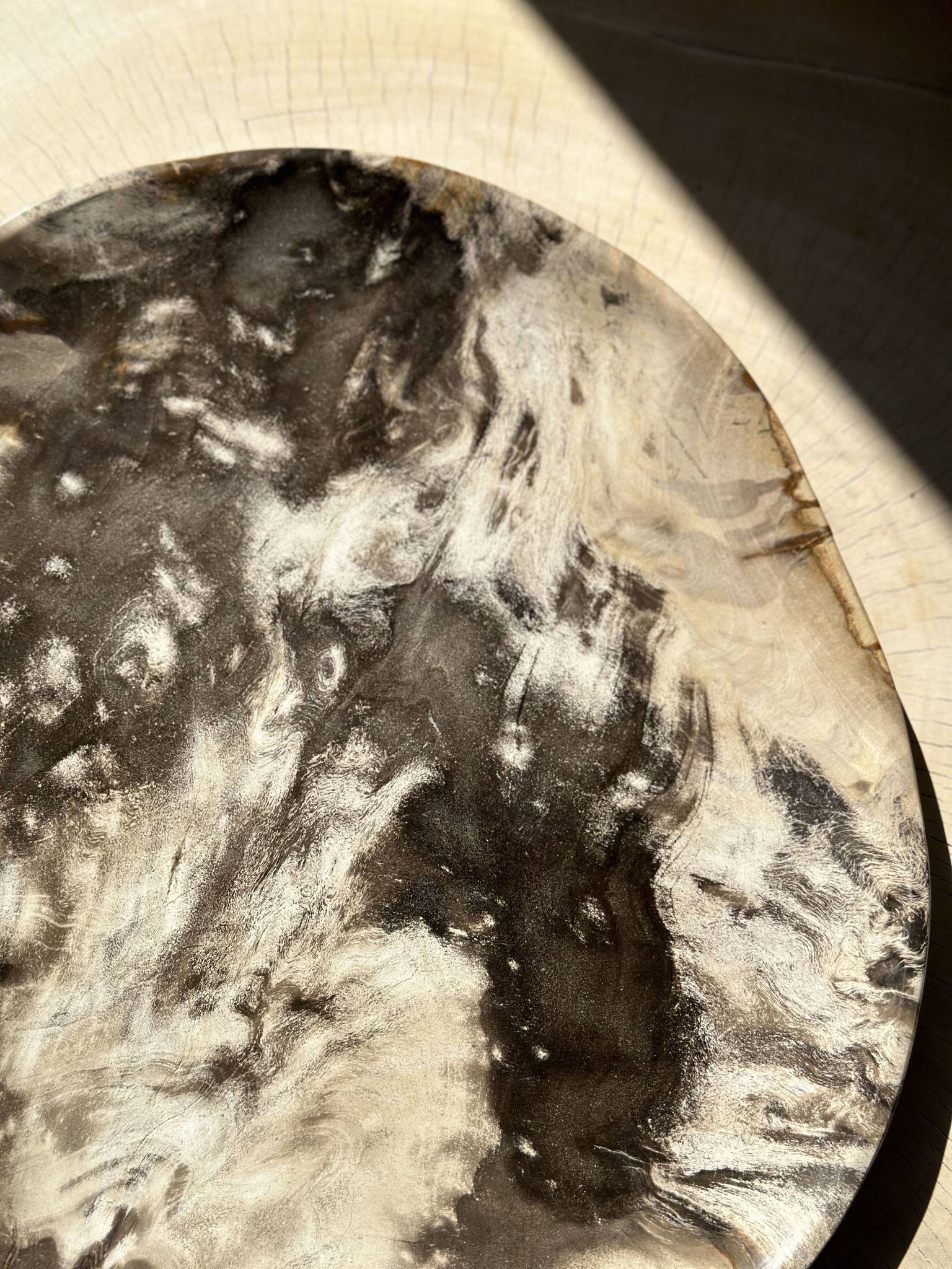 Très grand vide poche ou plat en bois pétrifié