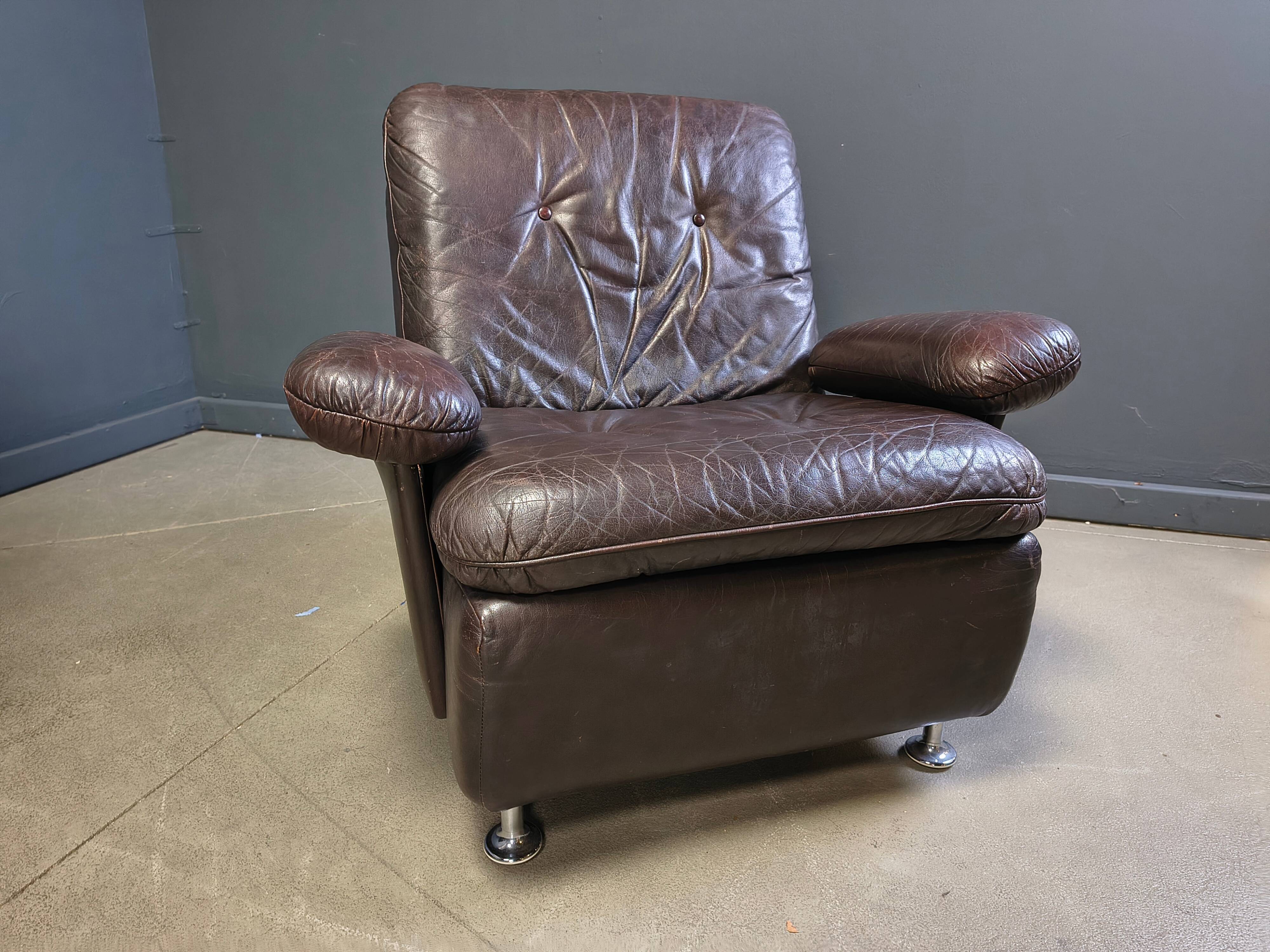 Modular vintage brown leather sofa, 1970s.