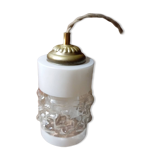 Lampe baladeuse style art deco tube verre texturé, cordon lin