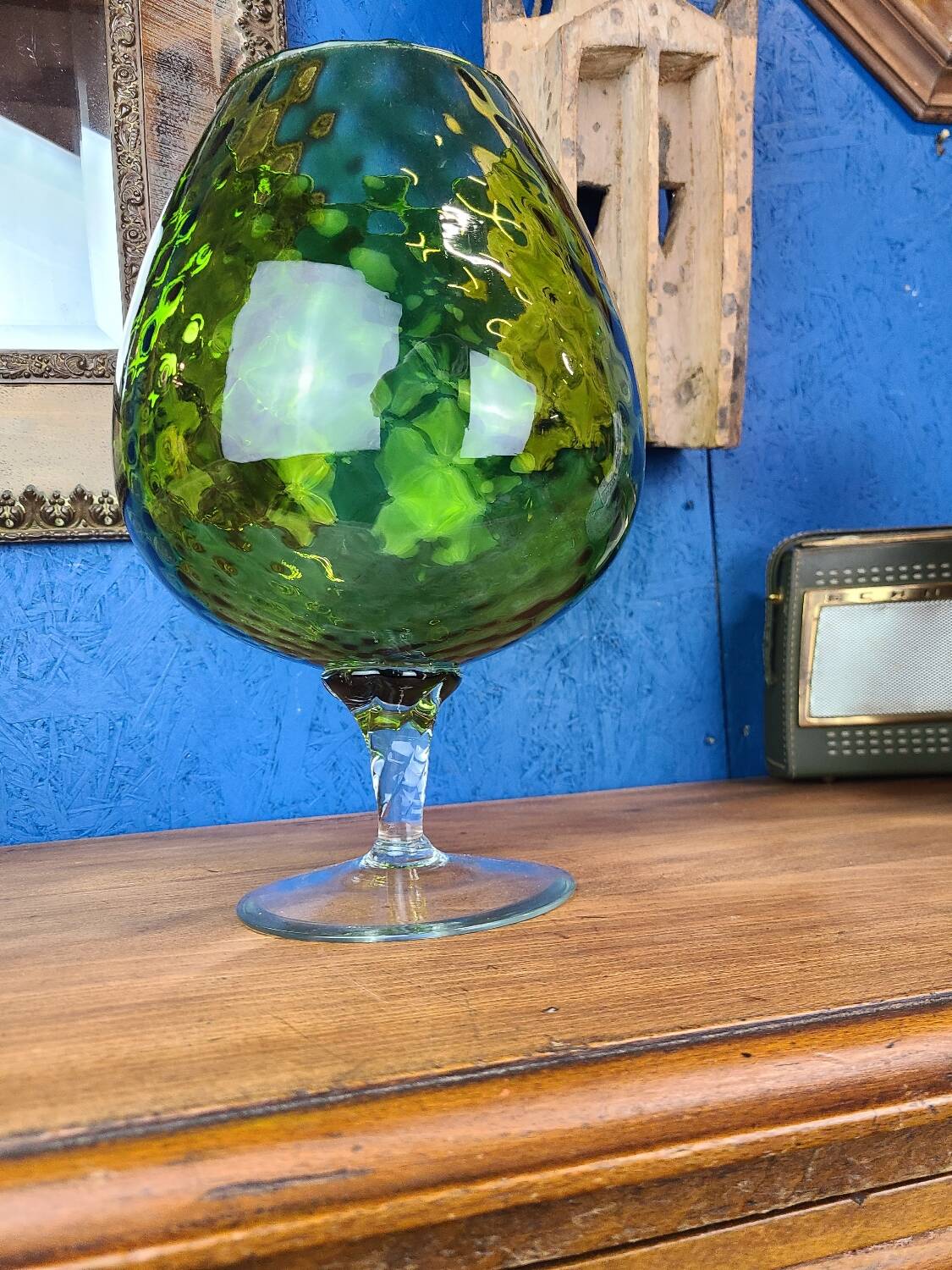 Vase vert, en verre empoli vintage