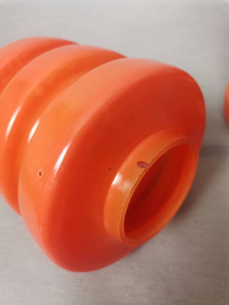 Pair Mid Century Modern MCM orange glass hanging lamps