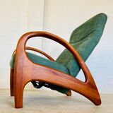 Vintage Danish Holserbro Møbelfabrik Lounge Chair & Stool in Green Suede