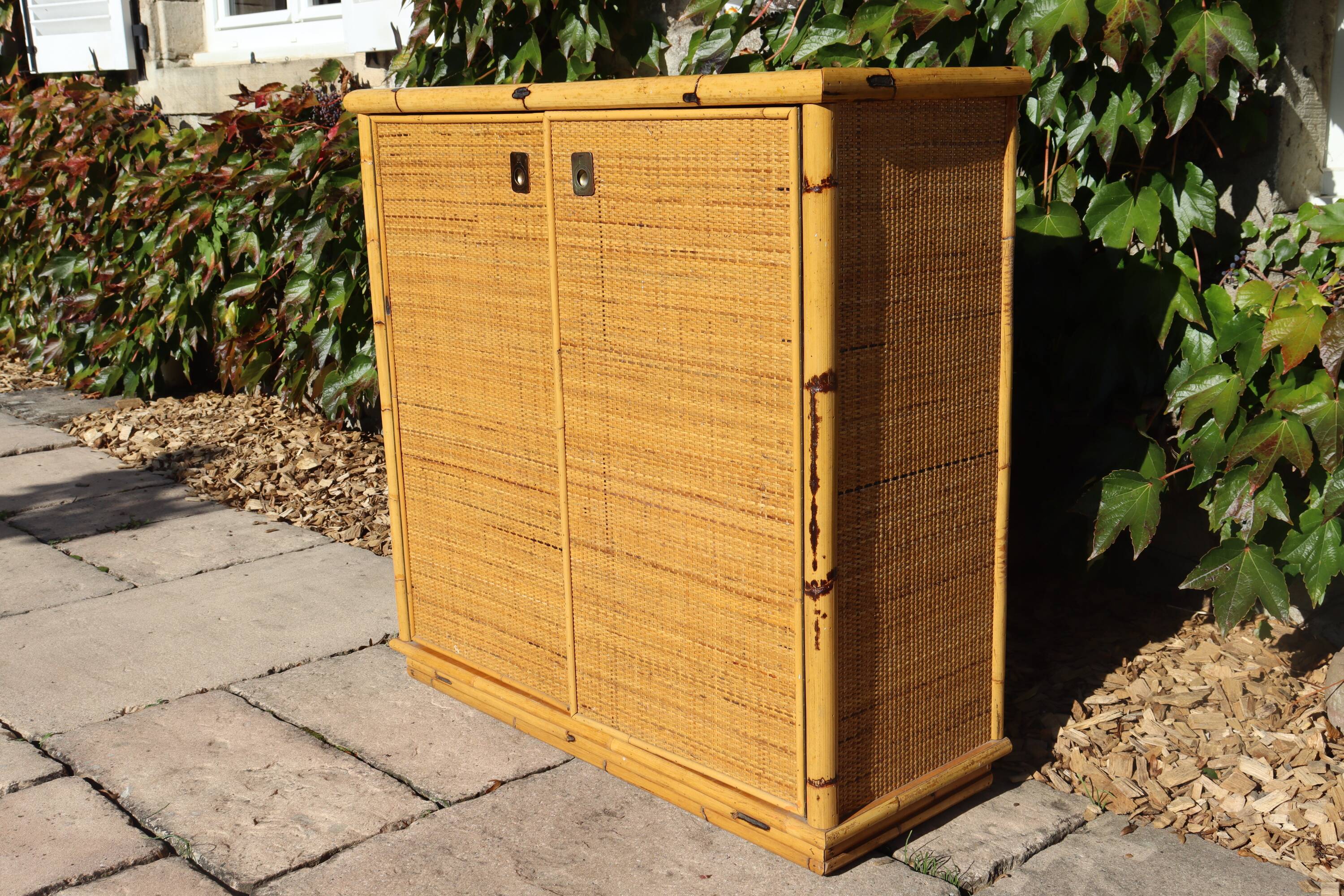 Two-door rattan sideboard by Dal Vera 1970