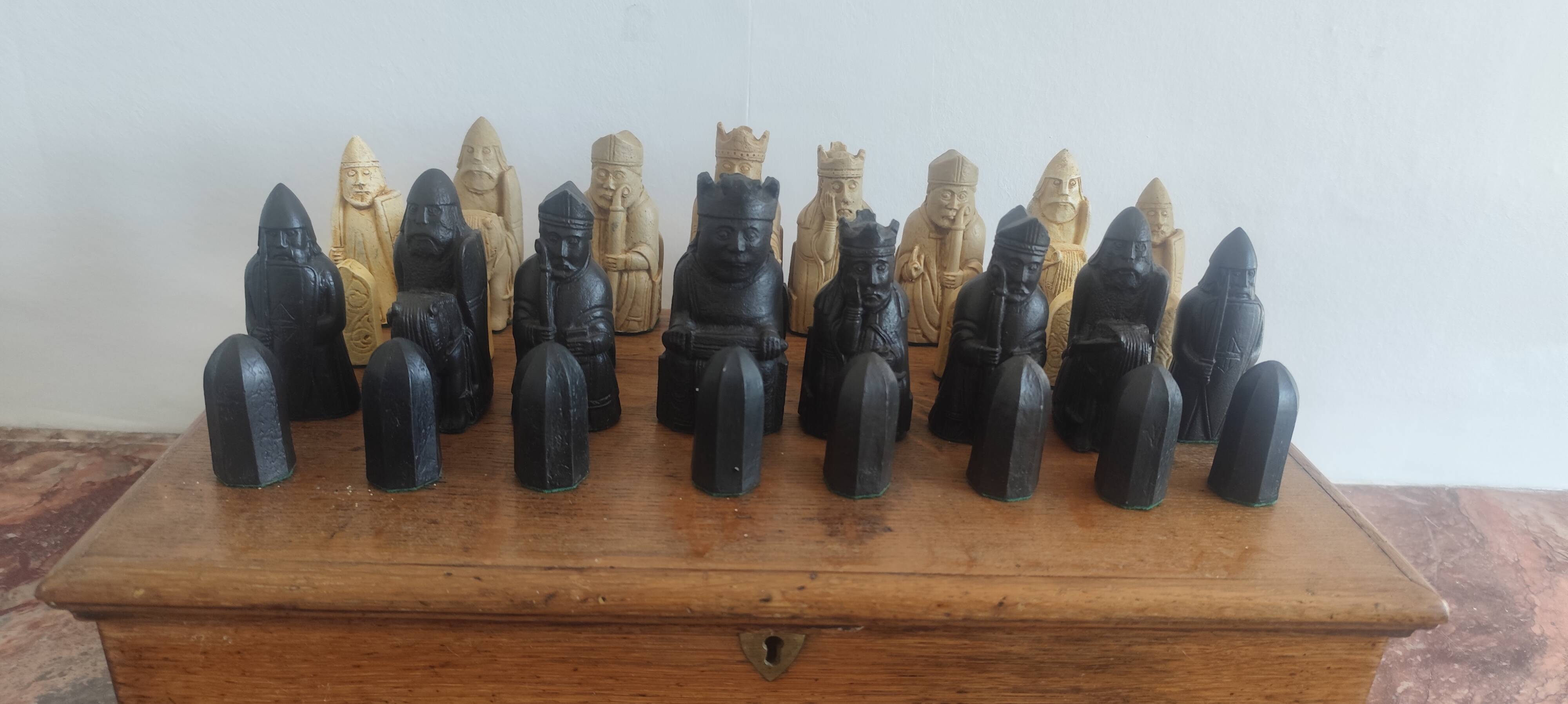 Museum Style Isle of Lewis Chessmen Replica Set with Handcrafted Wooden Box