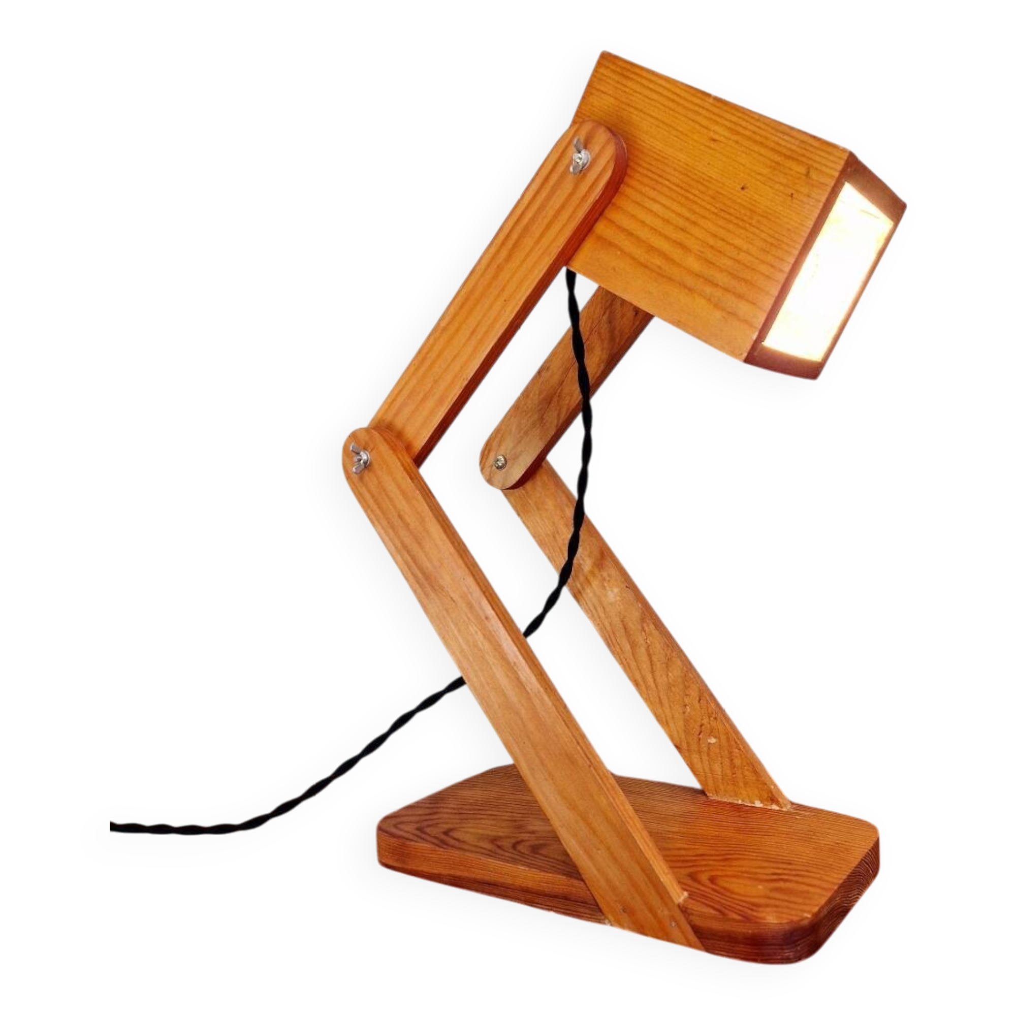 Articulated wooden desk lamp, 1960s-70s