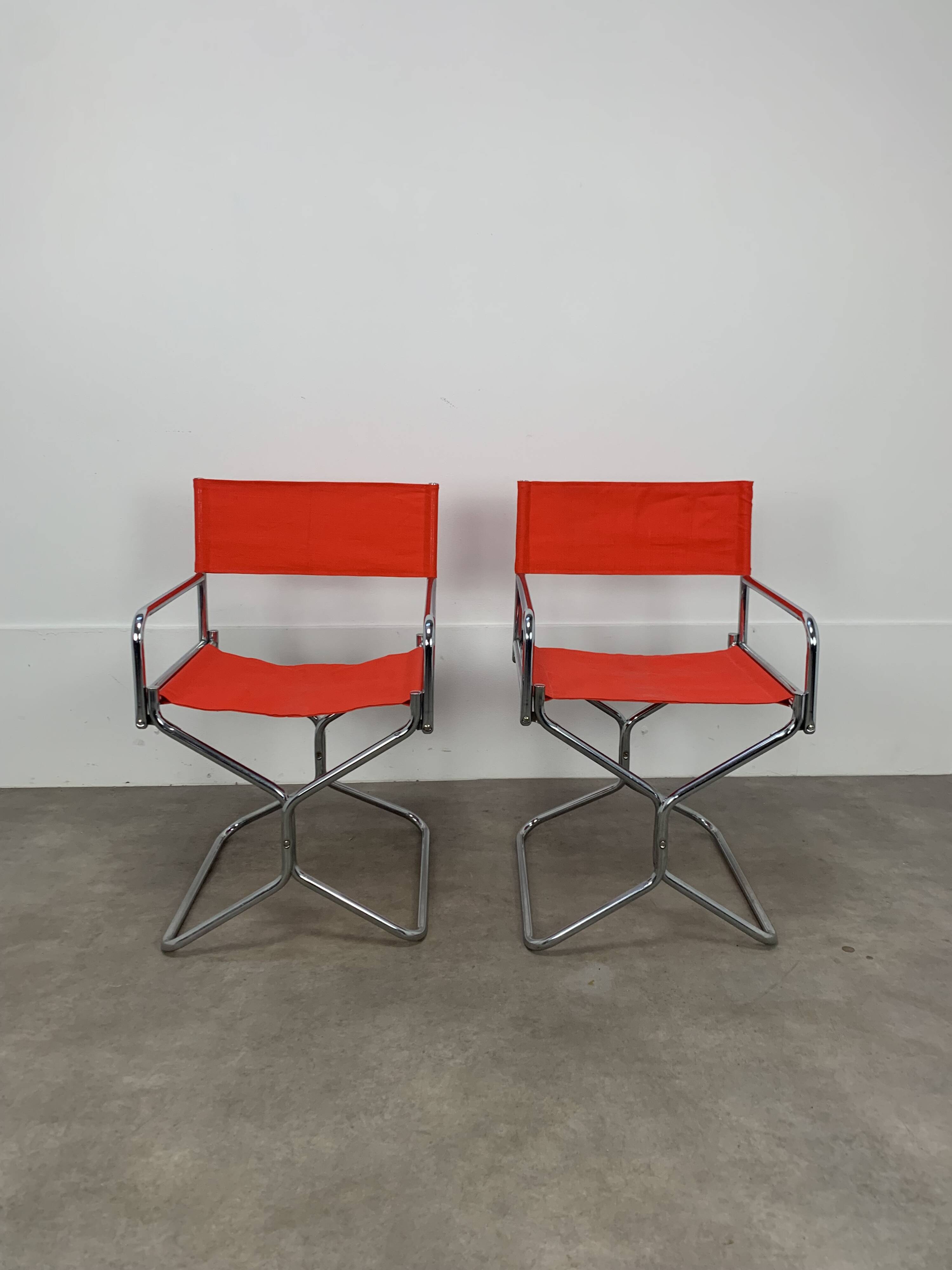 Pair of Lafuma chrome "director" folding chairs
