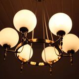 Brass and opal glass chandelier