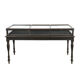 Glazed presentation table with dark wood