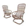 Set of 2 rattan armchairs high backrests