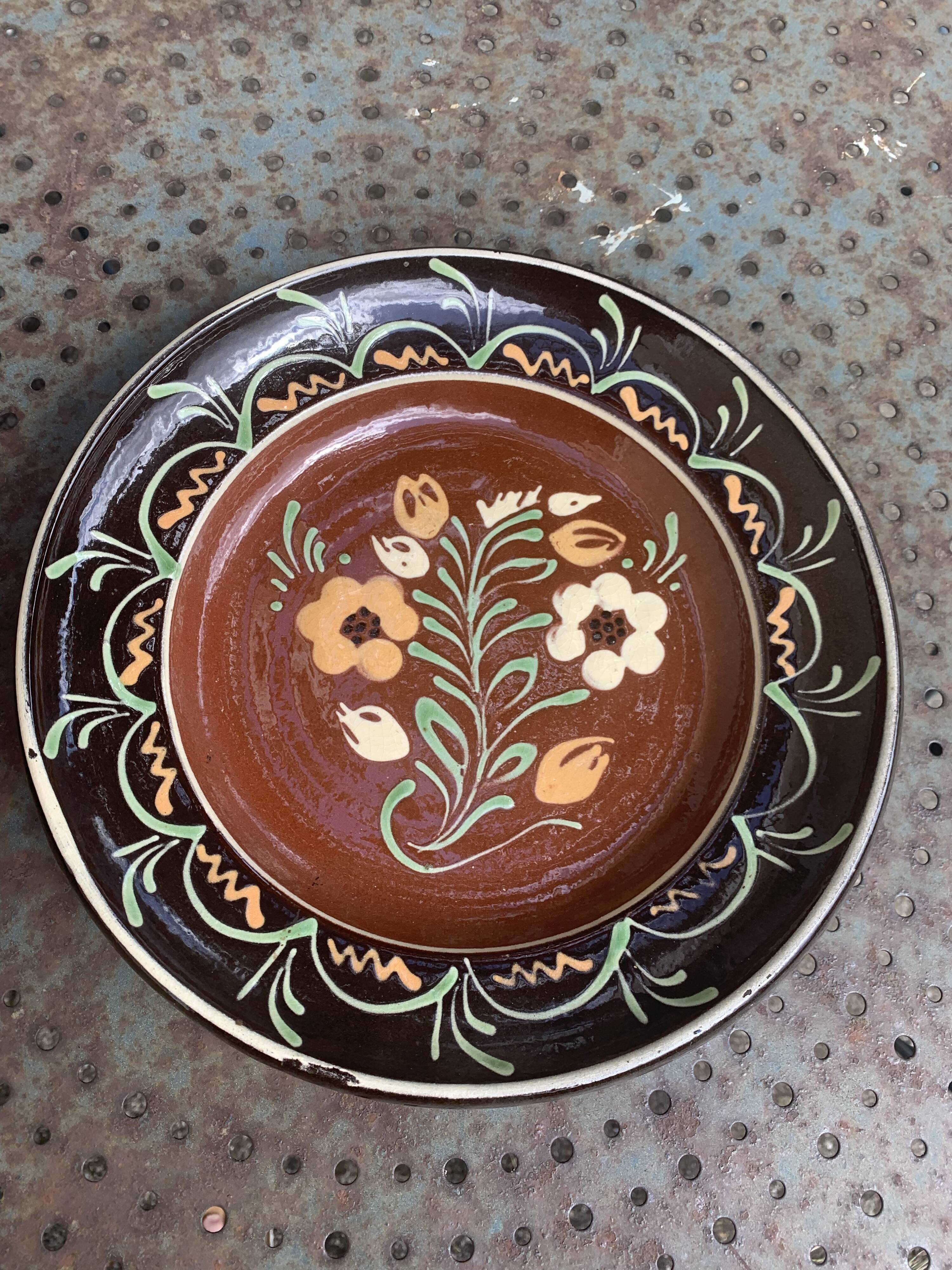 Alsatian decorative hollow dish, handmade pottery, Henri Siegfried, vintage