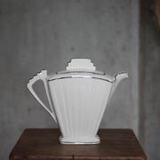 Art Deco porcelain teapot in a fan shape, Limoges porcelain coffee pot