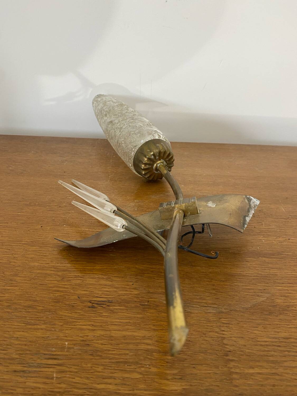 Antique wall lamp  brass + vintage glass tulip